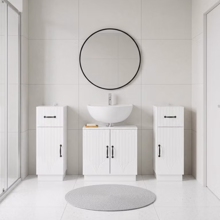 Set di mobili da bagno vidaXL HOORN in 3 pezzi Bianco Lucido
