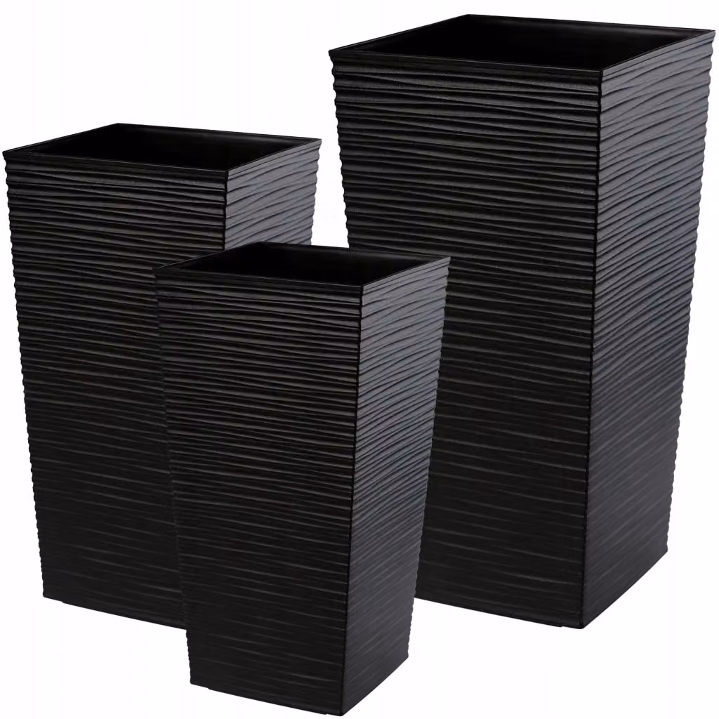 Set di 3 vasi da fiori KADAX neri con inserti in plastica per giardino e piante da interno, H: 57.5 cm, H: 68 cm, H: 75.5 cm – 2