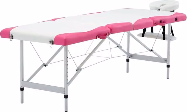 Lettino da massaggio pieghevole a 4 zone Inox bianco e rosa 02_0001842