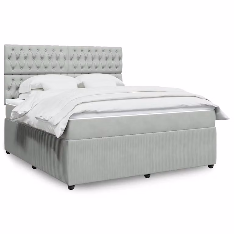 vidaXL Giroletto a Molle con Materasso Ibrido in Velluto Grigio e Bianco L/P/H: 180 x 200 cm