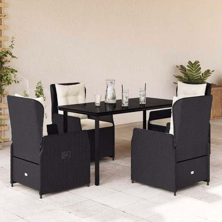 vidaXL Set da Pranzo da Giardino 5 pz in Polyrattan Nero con Piano in Vetro