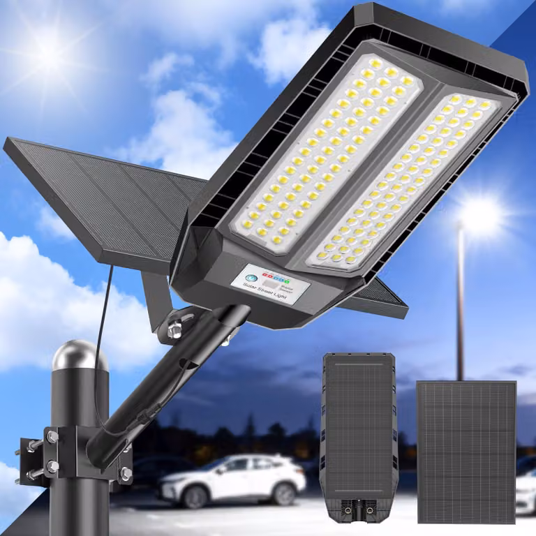 Lampione solare da 4000 W, 2000 lumen, grado di protezione IP66, sensore di movimento, batteria da 12000 mAh