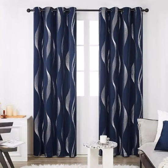 Tende oscuranti Deconovo in poliestere con motivo a righe, ideali per soggiorno e camera da letto, Blu, L: 117 cm, H: 138 cm