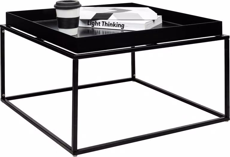 Tavolino, quadrato, tavolino con bordi rialzati, design industriale, vintage marrone-nero