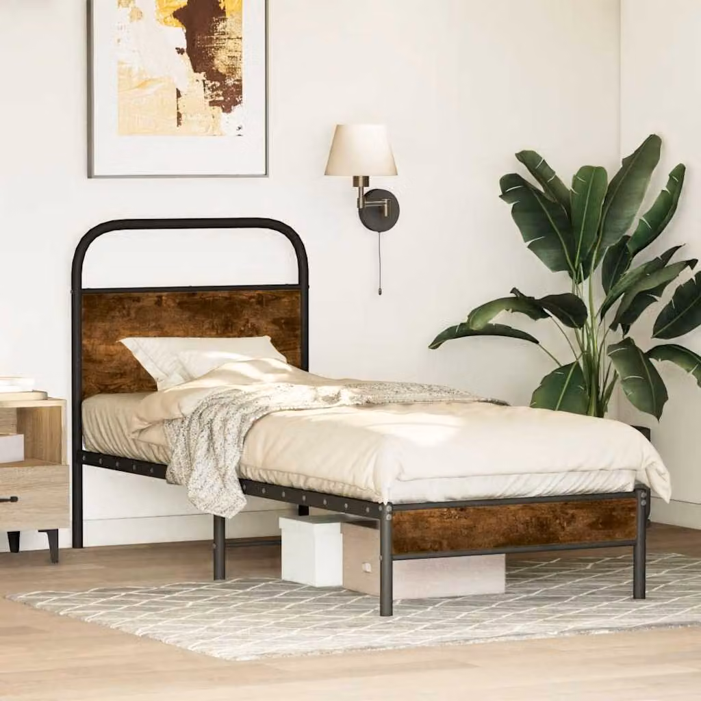 vidaXL Giroletto senza Materasso in Rovere Fumo, L 80 cm x P 200 cm in Truciolato e Metallo