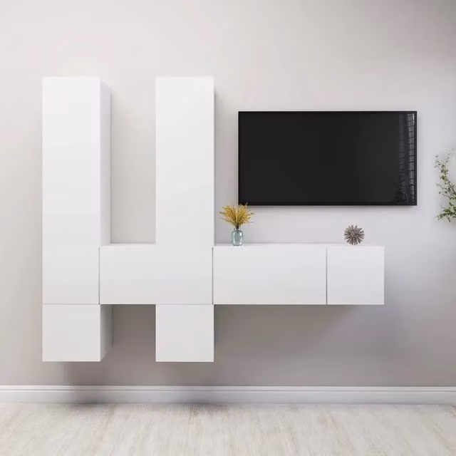 Set di mobili porta TV moderno vidaXL in legno multistrato bianco, 7 pezzi
