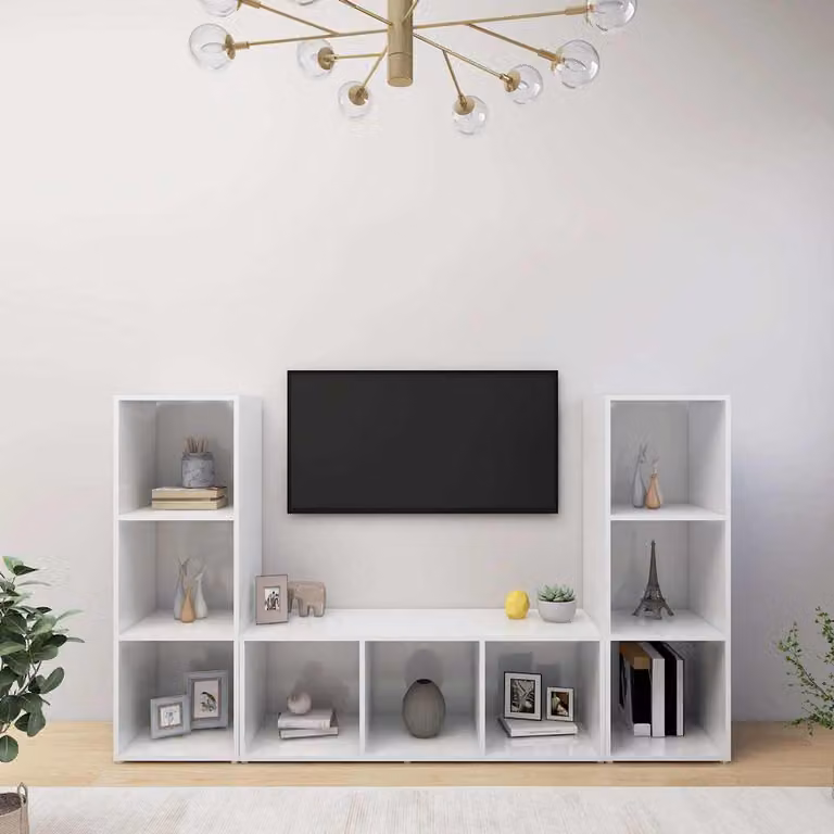 Set di 3 mobili TV vidaXL in legno multistrato e MDF, colore bianco, L 107 cm x P 35 cm x H 37 cm