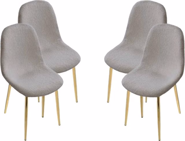 SET DA 4 SEDIE IMBOTTITE TEDDY IN TESSUTO GRIGIO CON GAMBE ORO 44X48X88 CM