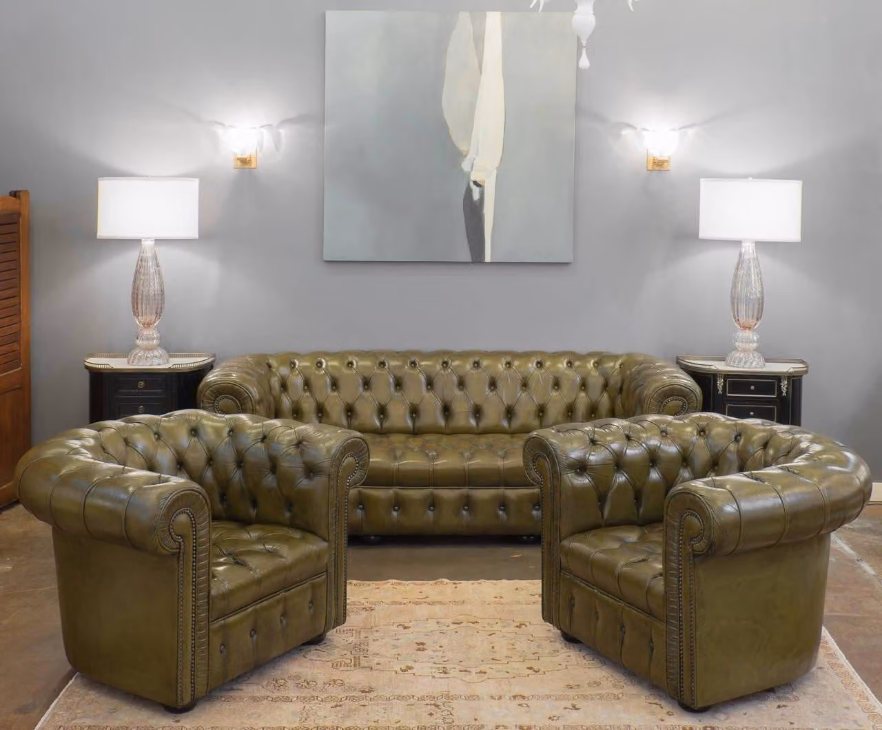 Chesterfield Leder Design Luxus Sofagarnitur Couch Sofa Polster 3+1+1 Sitzer