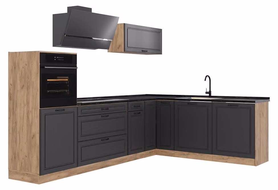 Cucina angolare completa Vicco R-Line Antracite country/Rovere dorato 287 x cm piano di lavoro Antracite, Model 68150