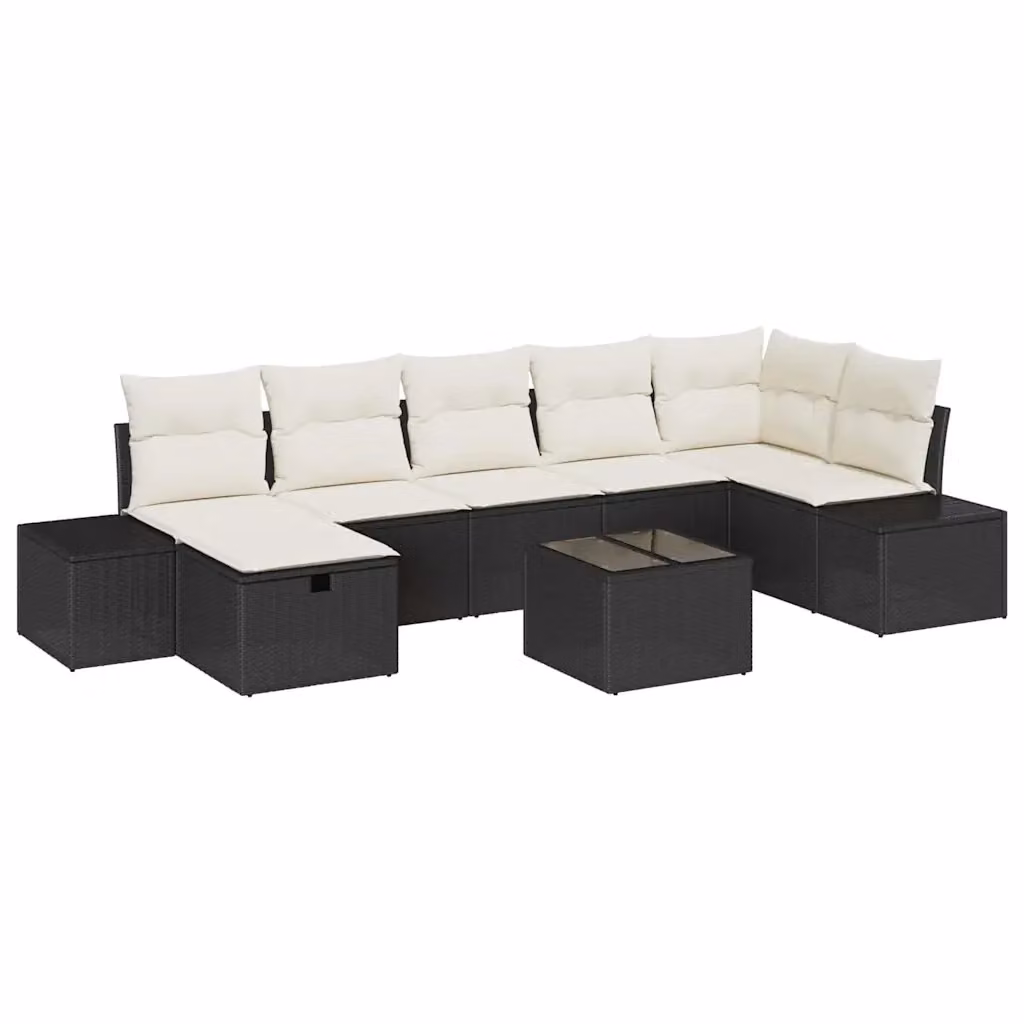 Set di divani da giardino vidaXL in rattan nero con cuscini e tavolino da esterno 8 pezzi – 2