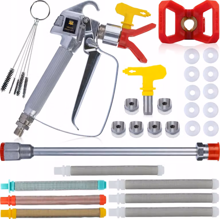 Rosfix Pistola a Spruzzo per Vernice per il Dispositivo con Ugello 517 + Lancia 50 cm + Set di Accessori (Filtro, Spazzole - Aste, Copertura Ugello