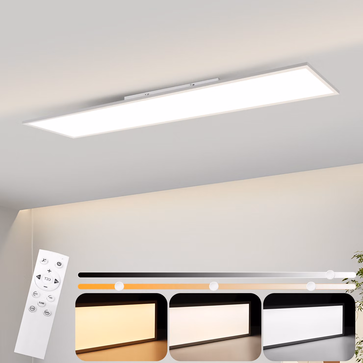 Pannello LED ZMH, 100x25 cm, lampada da ufficio, plafoniera con telecomando, 24W, dimmerabile, lampada da soffitto piatta, colore bianco, ideale per cucina, corridoio, soggiorno e ufficio