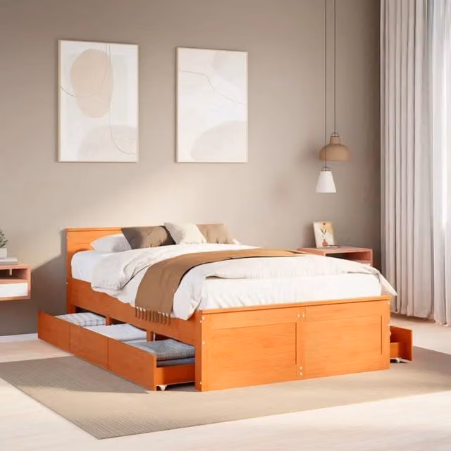 Giroletto senza Materasso con Testata Marrone Cera 120x200 Pino 3308770