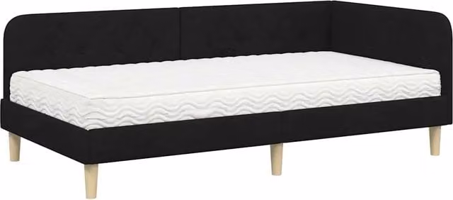 Letto singolo | Letto per adulti | Cornice del letto ad angolo Nero 90 x 200 cm Tessuto
