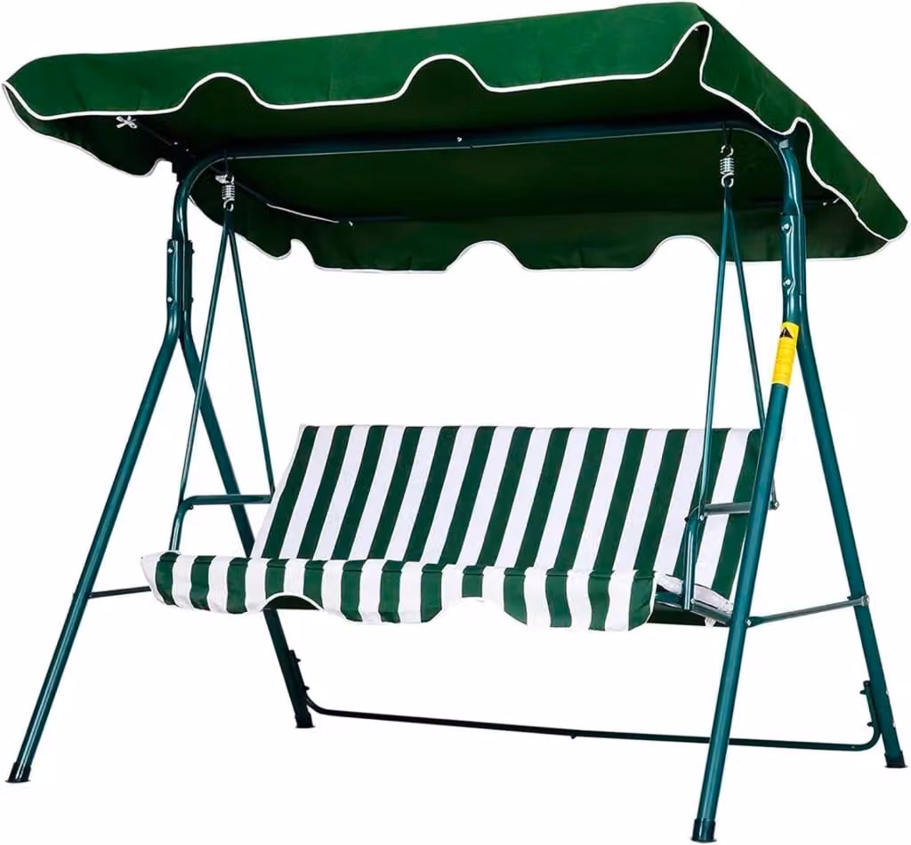 Dondolo da giardino Becker 3 posti in acciaio con tendalino e cuscini, Bianco e Verde – 2