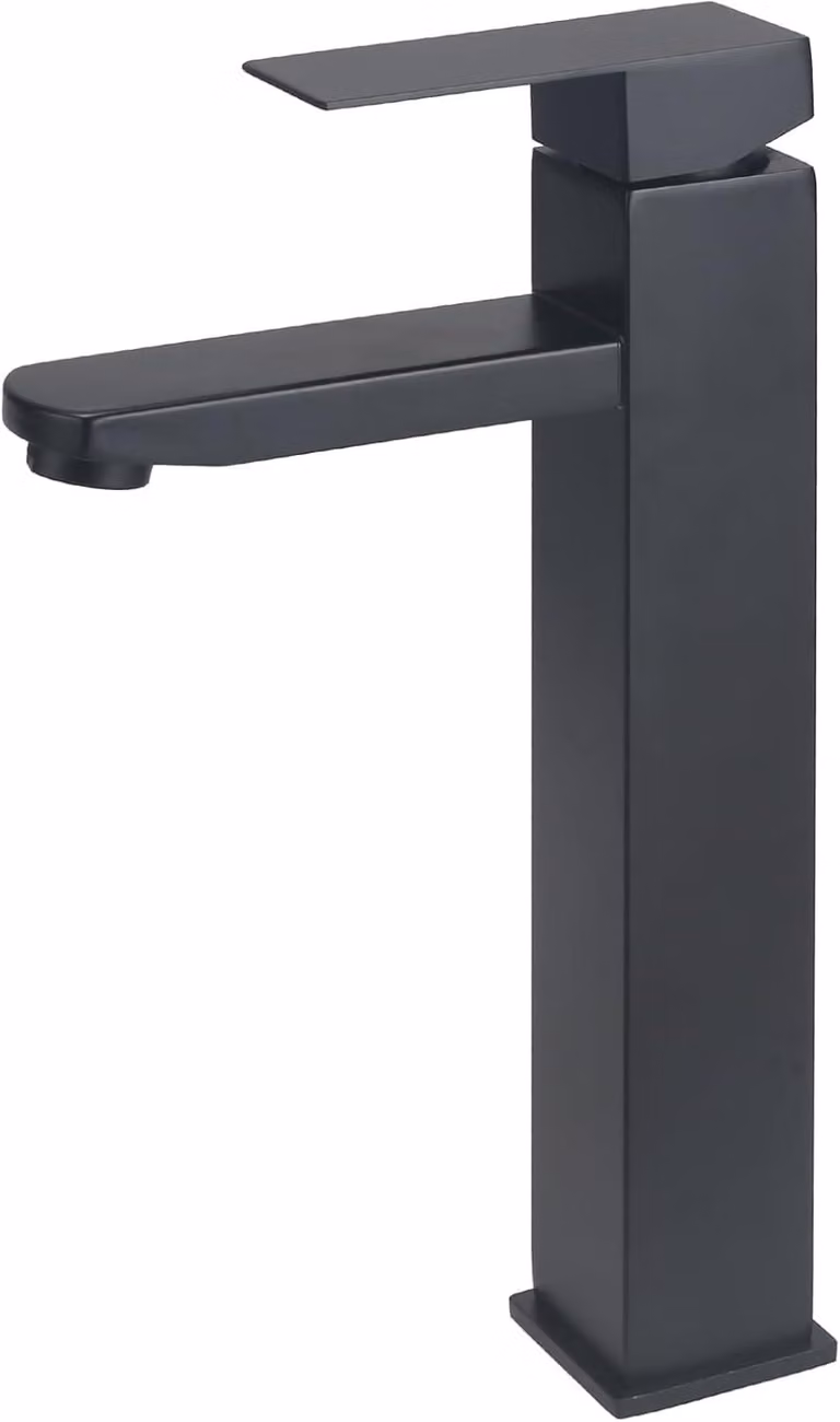 Miscelatore monocomando per lavabo, in acciaio inossidabile, con erogatore alto, colore nero, per bagno
