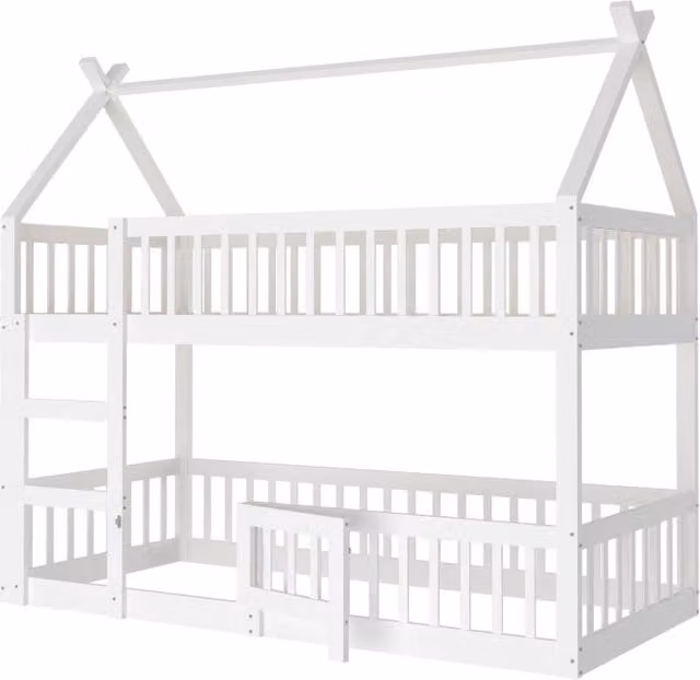 Letto a soppalco per bambini 90x200 cm con scala integrata e struttura in legno; bianco