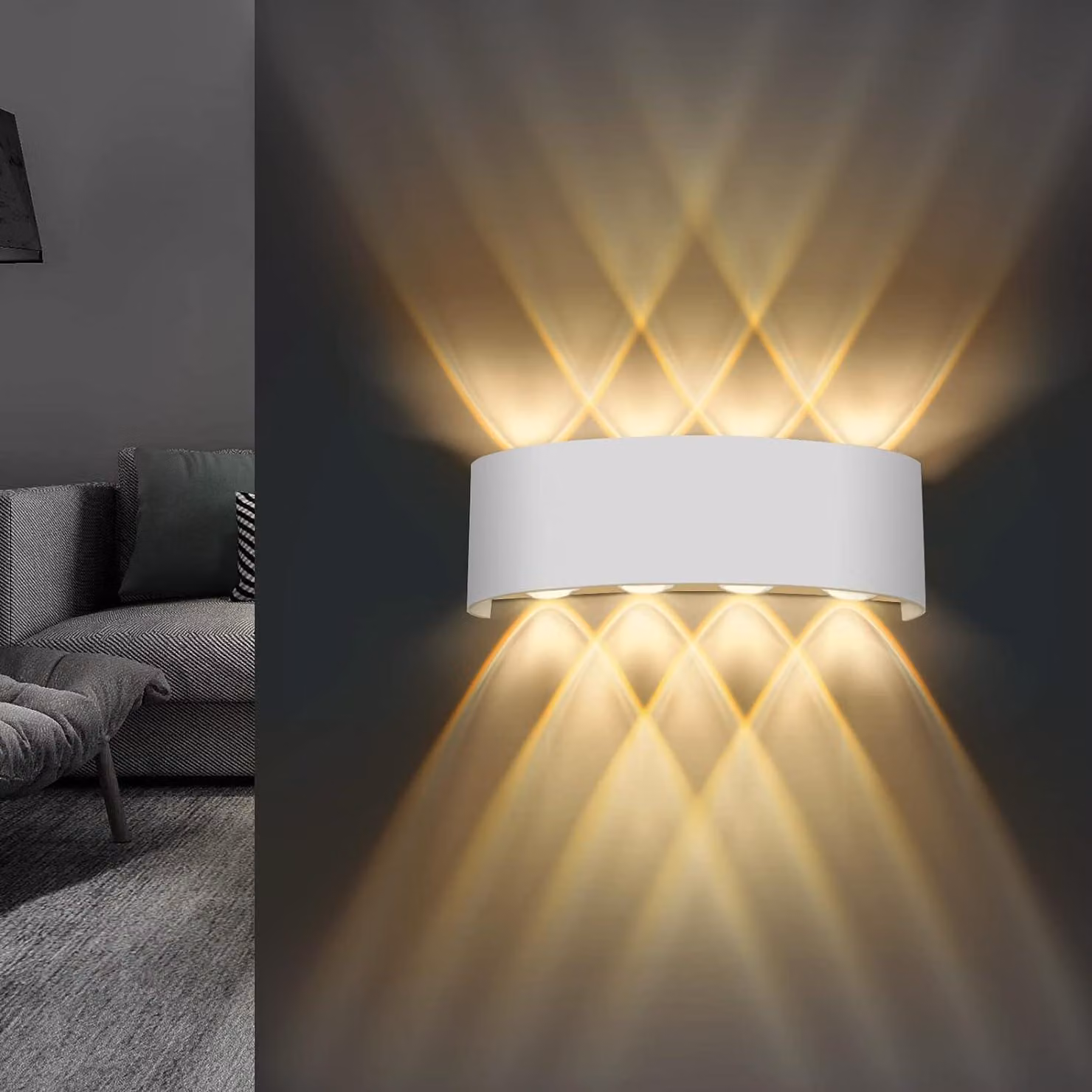 Lureshine Lampada da parete a LED, 8W, per interni/esterni, luce bianca calda 3000K