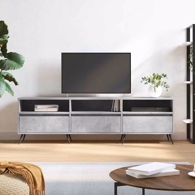 Mobile TV moderno vidaXL in legno e metallo, Grigio, L 150 cm x P 30 cm x H 44,5 cm