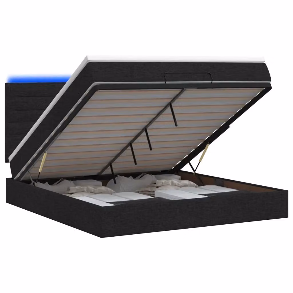 Letto Ottomano con Materasso Ibrido e Illuminazione LED vidaXL, Colore Nero e Bianco, L/P/H: 140 x 200 x 88 cm – 2