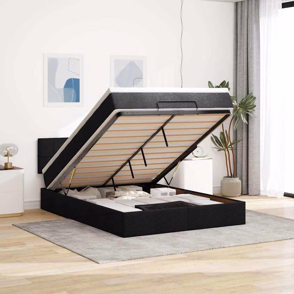 vidaXL Pouf Letto con Materasso Nero in Tessuto L: 140 cm, P: 190 cm, H: 88 cm – 1