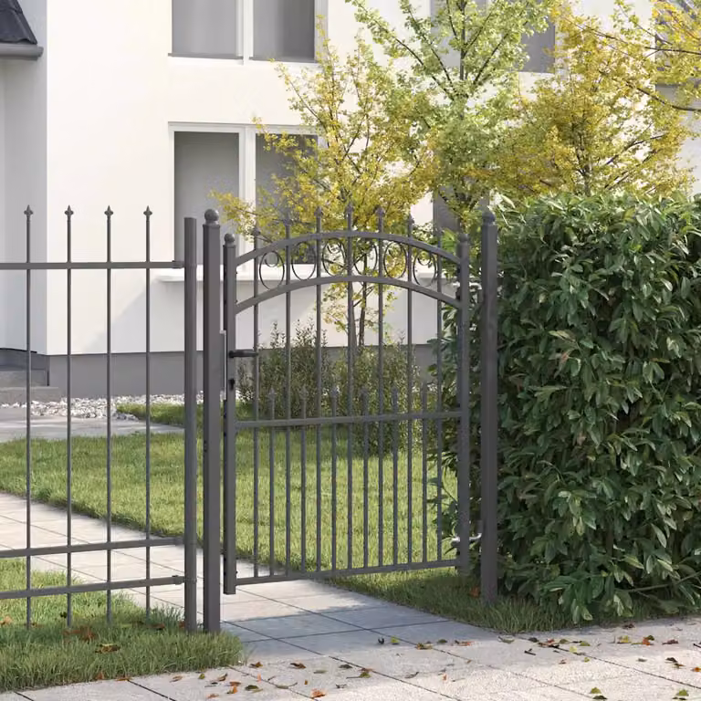 Cancello singolo per recinzione con punte EMMEN vidaXL in acciaio, Grigio, L: 150 cm, H: 100 cm