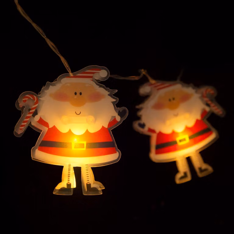 Catena luminosa a LED - Babbo Natale - 10 LED - 1,35 metri - Luce bianco caldo - Alimentazione: 2 batterie AA
