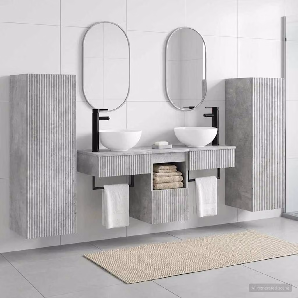 Set di mobili da bagno moderno vidaXL in 5 pezzi Grigio con base lavabo e pensili sospesi