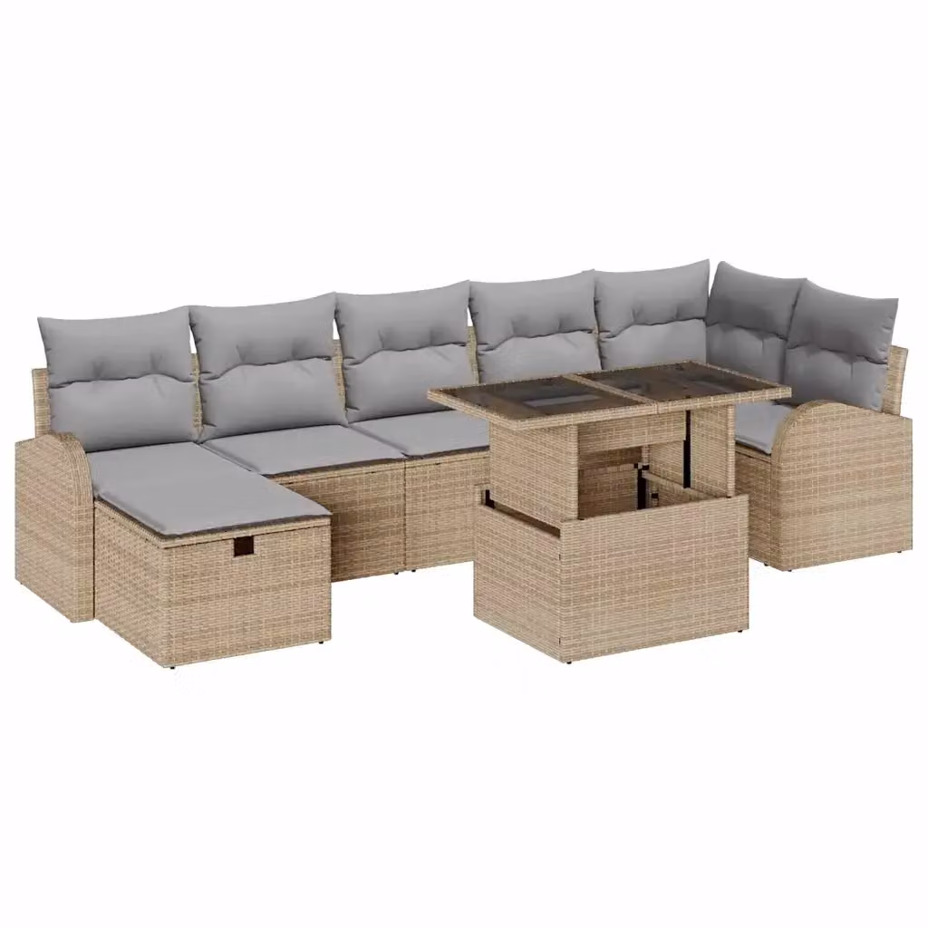 Set Divano da Giardino vidaXL a Forma di L in Polyrattan Beige con 8 Pezzi e Cuscini Imbottiti – 2
