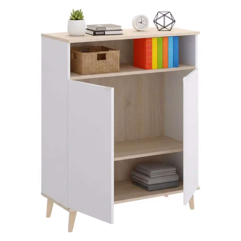 Credenza Altai DMORA, Buffet dispensa e madia moderna a 2 ante per soggiorno, Bianco e Rovere, L: 80 cm, P: 40 cm, H: 102 cm – 2