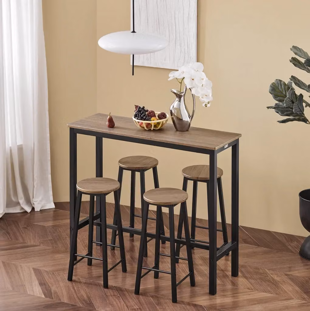 Set Bancone Bar con Tavolo e 4 Sgabelli SOBUY Stile Industrial, Colore Nero e Marrone, L/P/H: 120 x 40 x 100 cm – 2