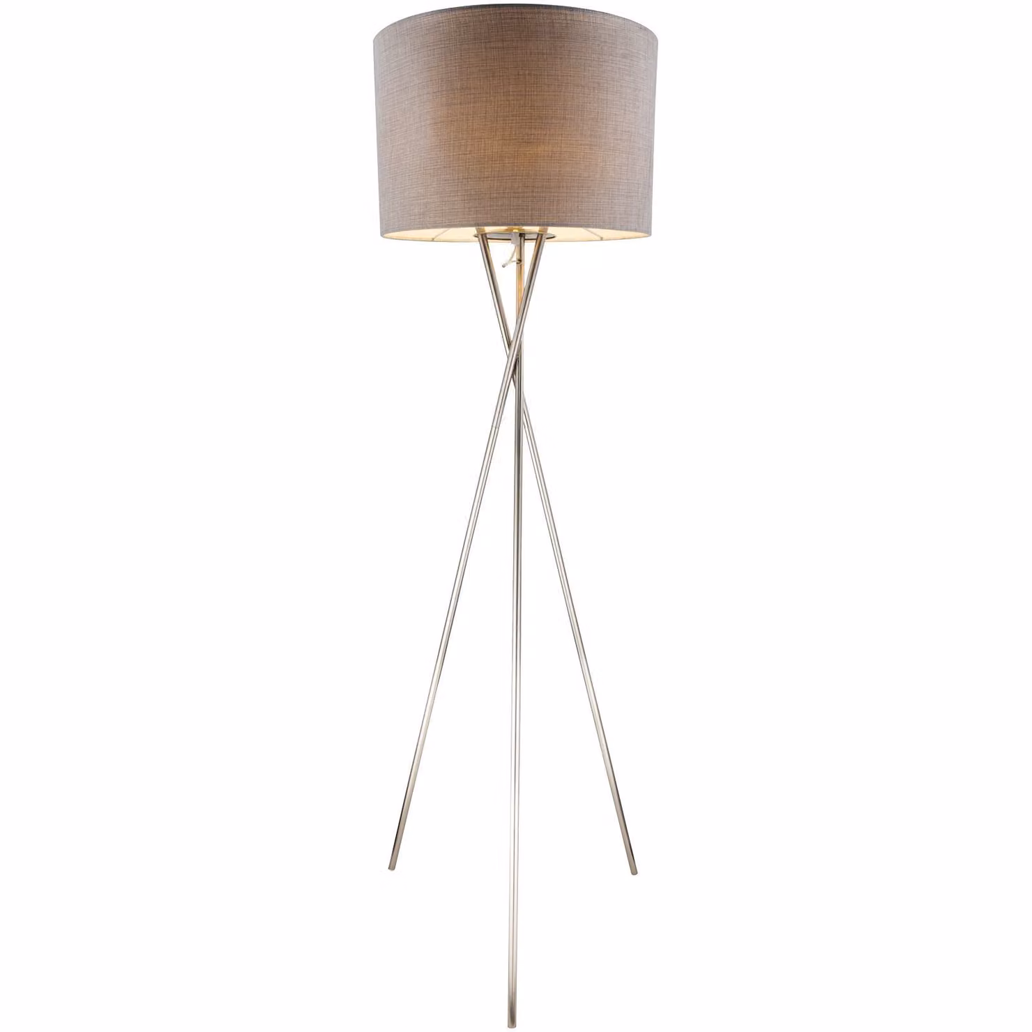 Globo Lighting lampada da terra in metallo nichel opaco, plastica, tessuto grigio, interruttore a pedale nel cavo, ø: 620mm, H: 1600mm, lunghezza cavo 1800mm, escl. 1x E27 60W 230V