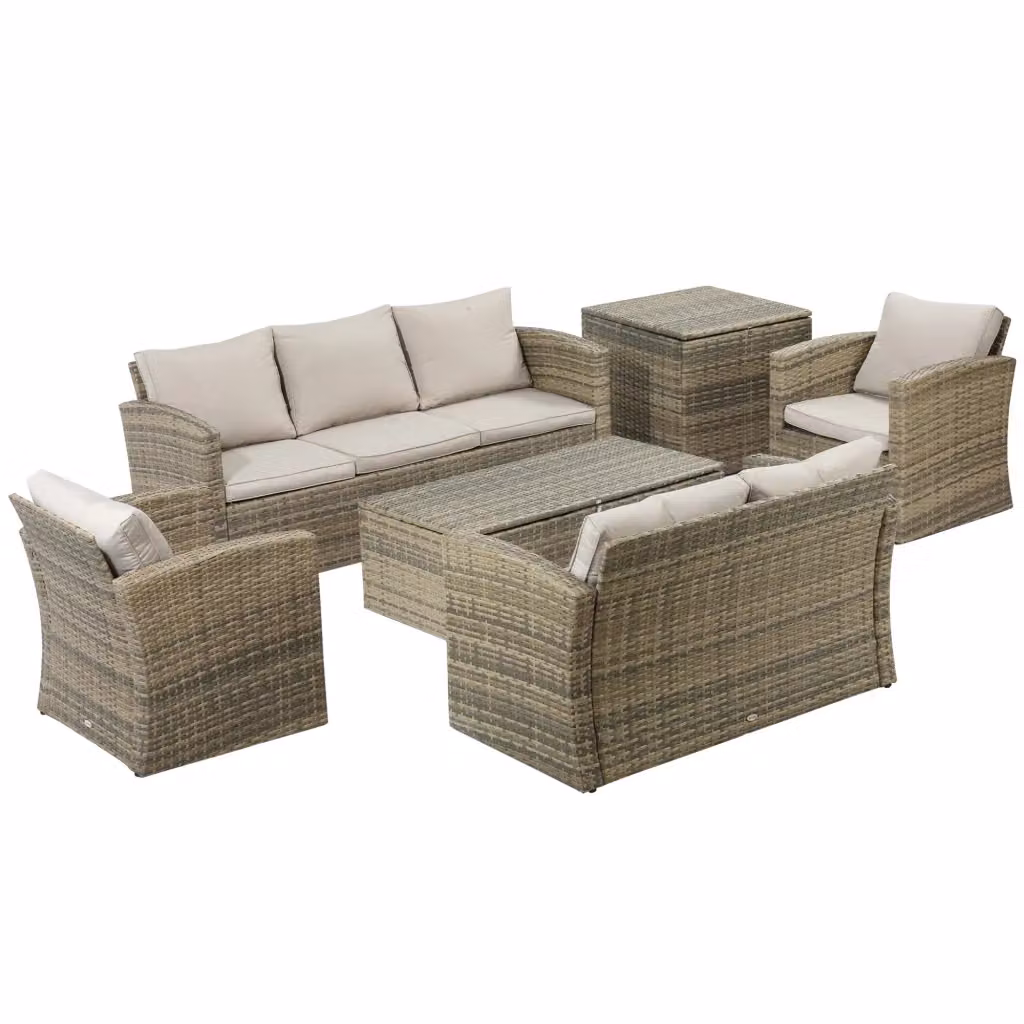 Set da Giardino Moderno DESIGN IN in Rattan Beige con Divano a 2 Posti, Poltrone, Tavolino e Cuscini con Contenitore – 2