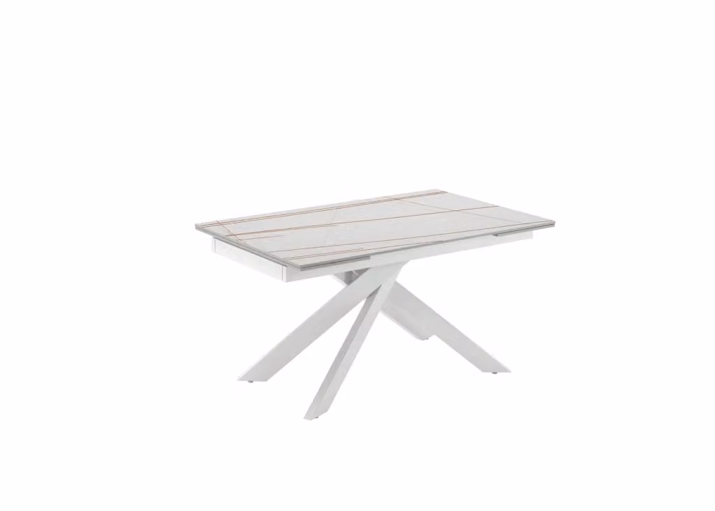 Tavolo Allungabile Ares con Piano in Pietra Sinterizzata Effetto Marmo Sahara Bianco e Gambe in Metallo Bianco L: 140-200 cm – 2