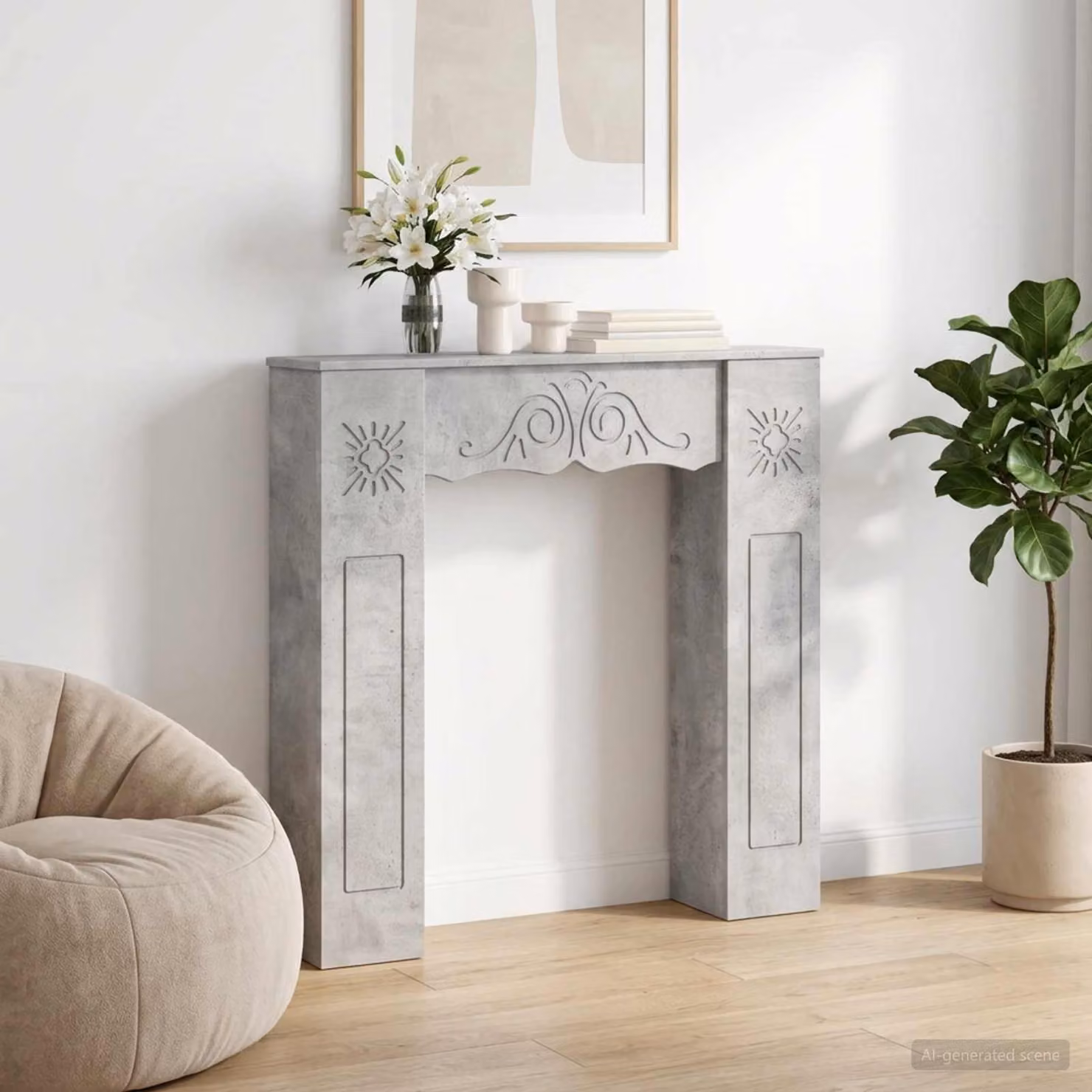 Cornice per camino moderna vidaXL in stile cemento grigio, L 102 cm x H 102 cm x P 20 cm