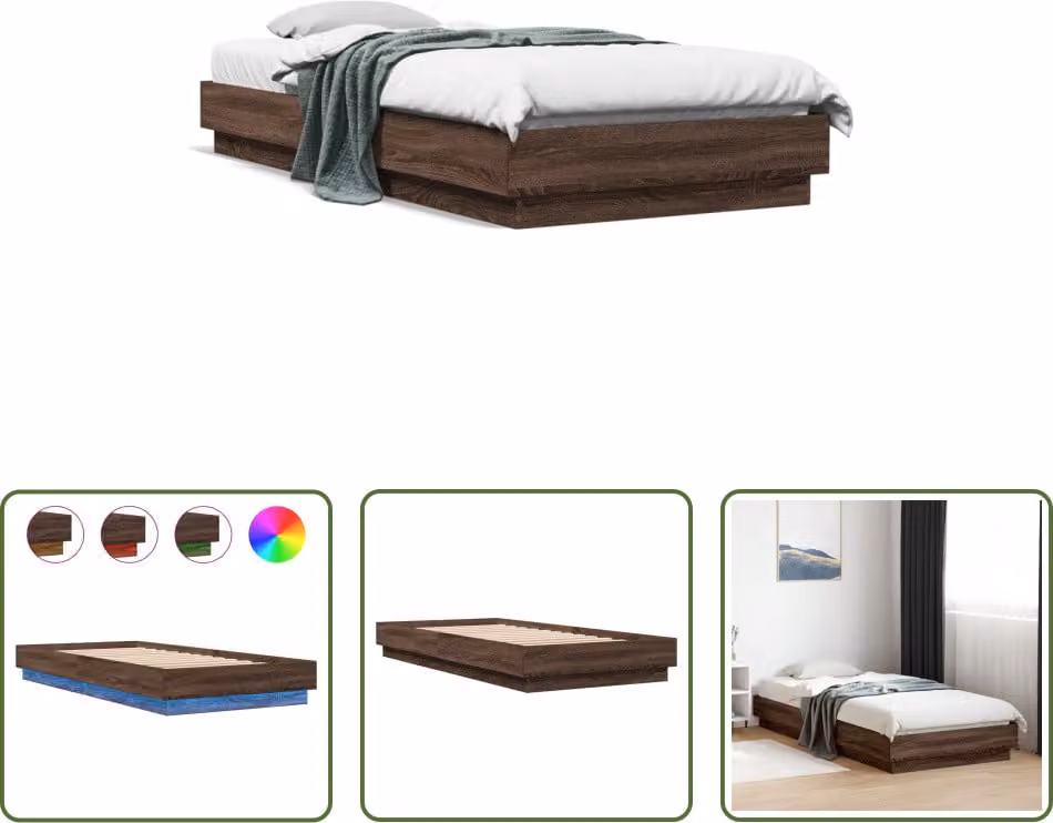 The Living Store Struttura letto con LED Look rovere marrone 100x200 cm