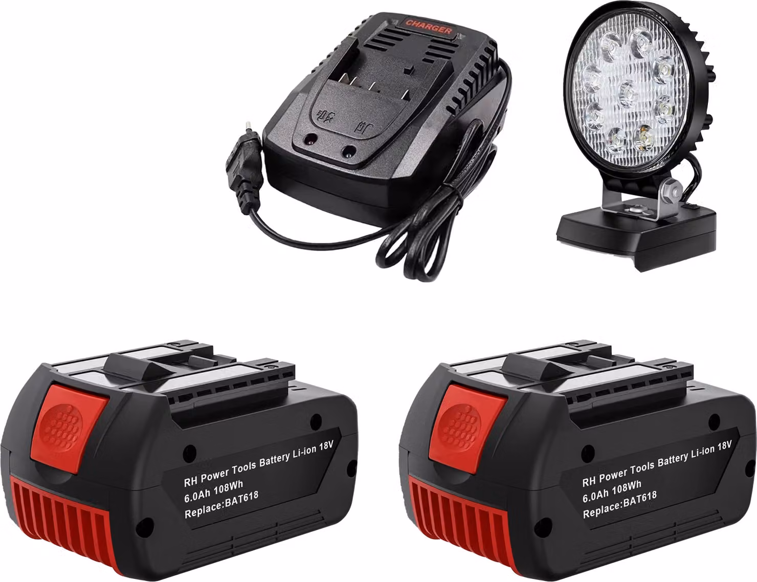 Batteria di ricambio Bosch da 18 V, capacità 6000 mAh, caricatore rapido 4A, set 2