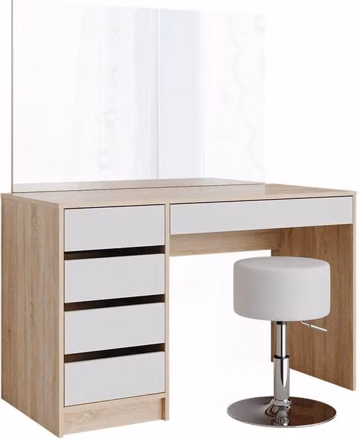 Tavolo da toeletta Sherry Bianco/Sonoma 120 cm con specchio e sgabello Vicco