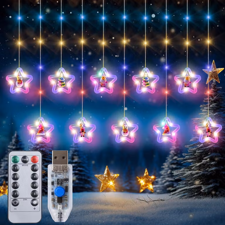 Decorazione luminosa a stella con 100 LED, 3 metri, multicolore, per decorazioni natalizie