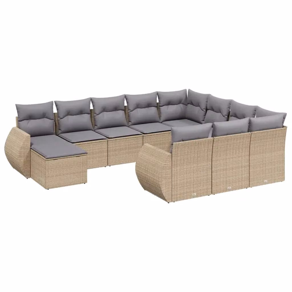 Set di divani da giardino VIDAXL in polyrattan con cuscini beige, composizione a forma di U composta da 11 pezzi – 2