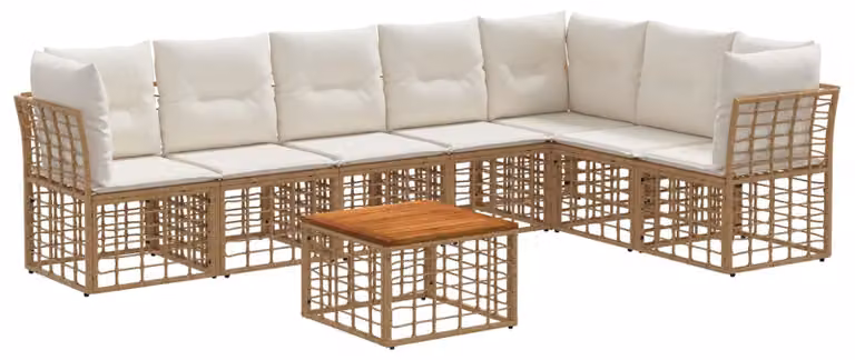 Set di divani da esterno 8 pcs Naturale e Bianco Crema