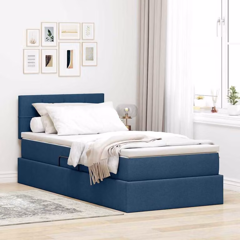Letto con contenitore e materasso vidaXL in velluto blu, L/P/H: 100 x 200 cm