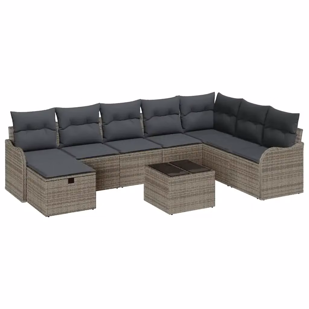 Set Divano da Giardino a L vidaXL 9 pz in Polyrattan Grigio con Cuscini e Tavolino – 2