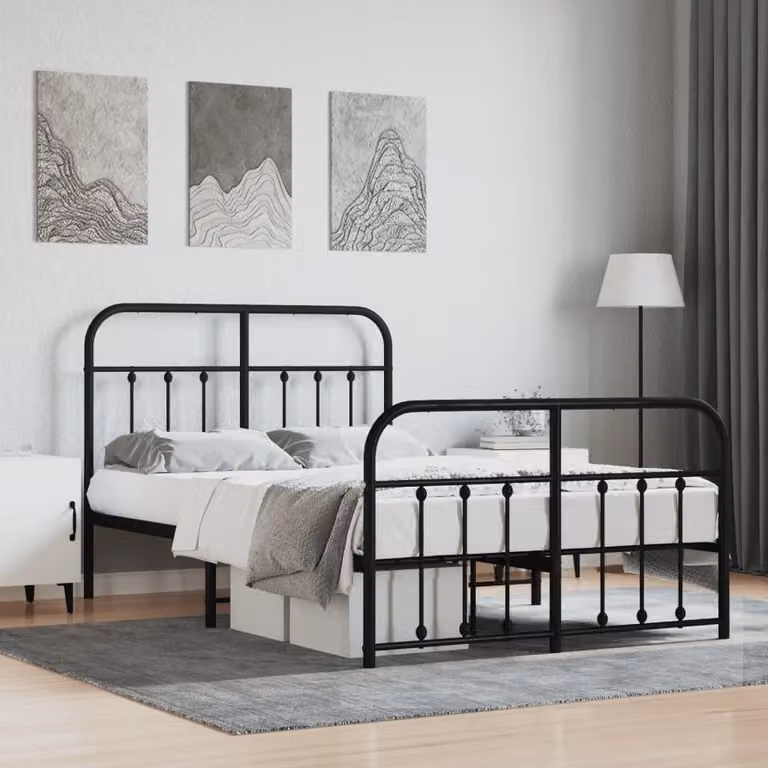 The Living Store Struttura letto con testiera e pediera in metallo nero 120x200 cm