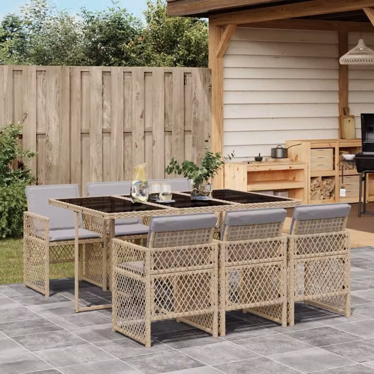 Maison Exclusive - Set da Pranzo da Giardino 7 pz con Cuscini Beige in Polyrattan