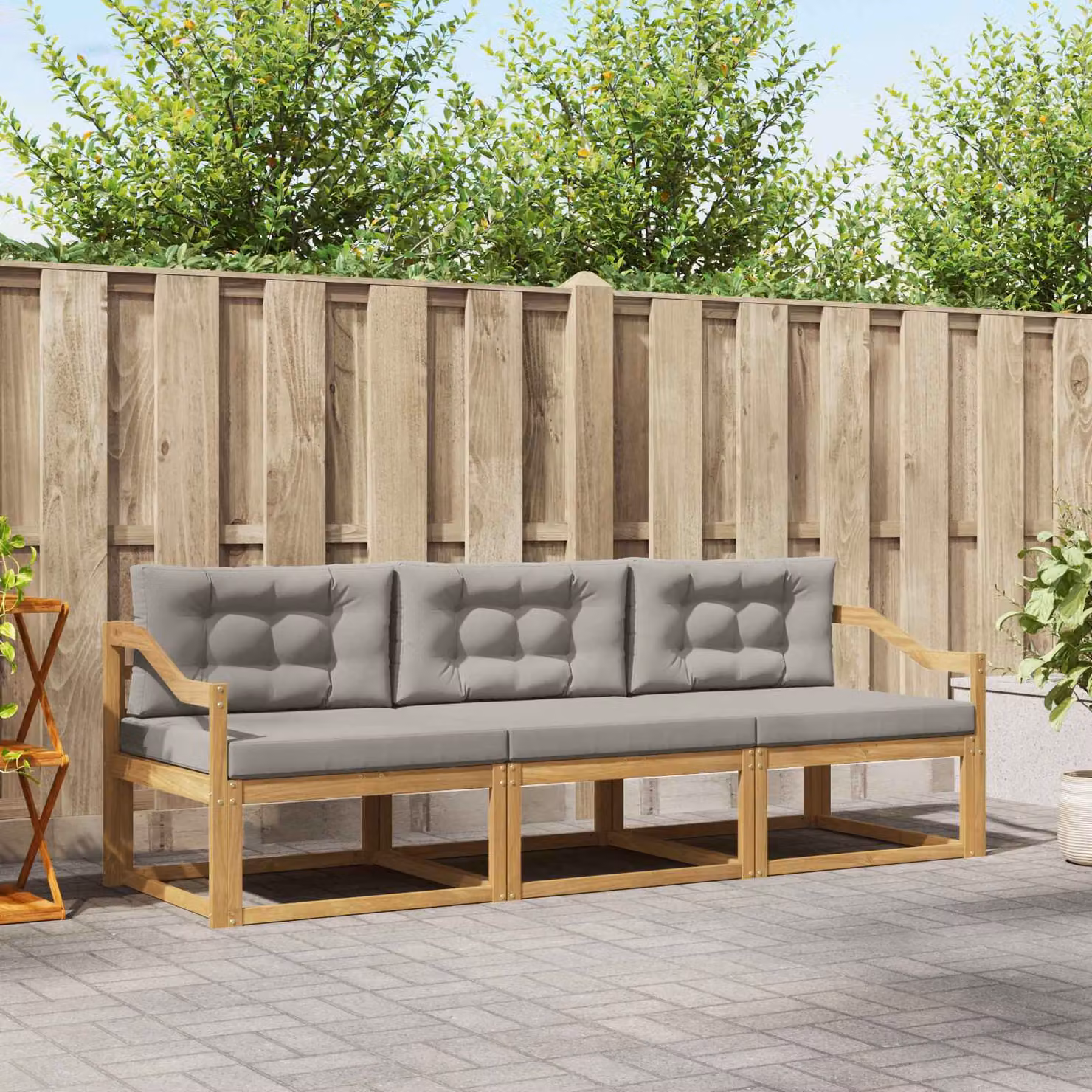 Set di divani da esterno da 3 posti vidaXL in legno di acacia con cuscini, Bianco, Grigio e Marrone