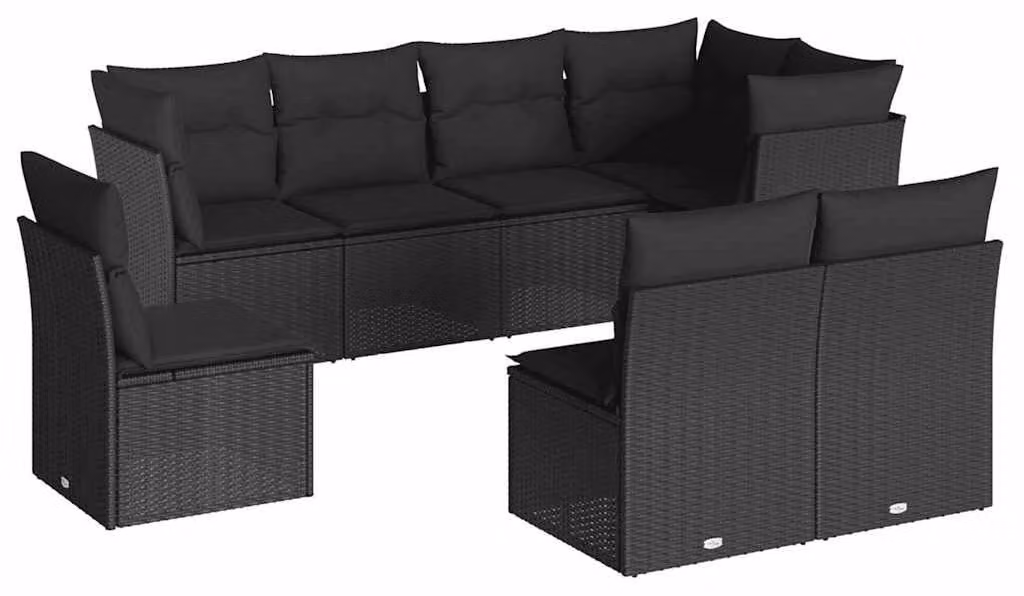 Set da salotto per esterni, 8 pezzi - rattan sintetico nero - 8 posti a sedere - con cuscini - set di mobili da giardino - design modulare
