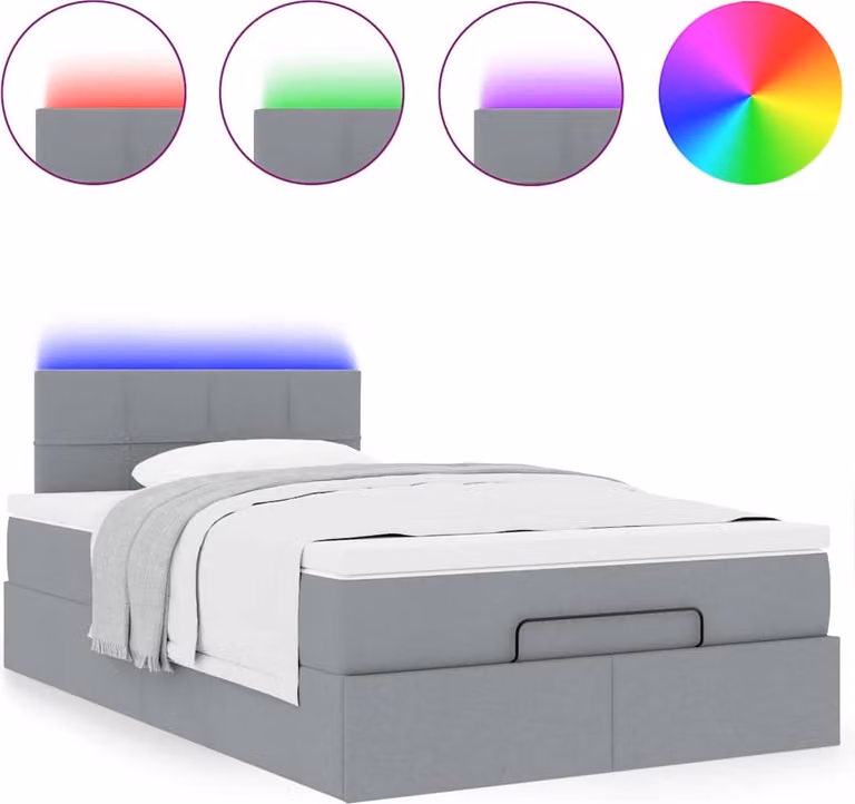 Pouf Letto con Materasso Grigio Chiaro 120x200 cm in Tessuto