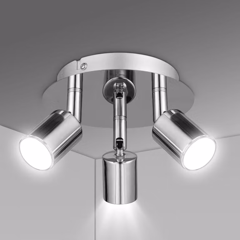 Lampada a soffitto, 3 faretti orientabili, attacco GU10, senza lampadine, colore argento